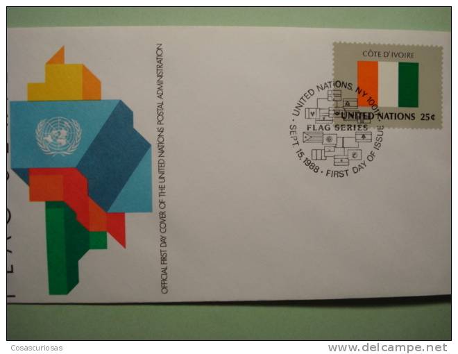8871  FLAG DRAPEAUX BANDERA   COTE D'IVORE    - FDC SPD   O.N.U   U.N OFFICIAL FIRST DAY COVER AÑO/YEAR 1988 - Covers
