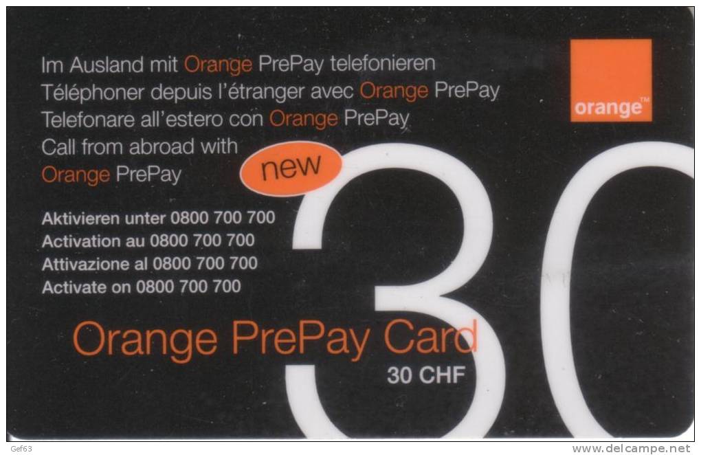 Orange PrePay Card 30 CHF - Opérateurs Télécom