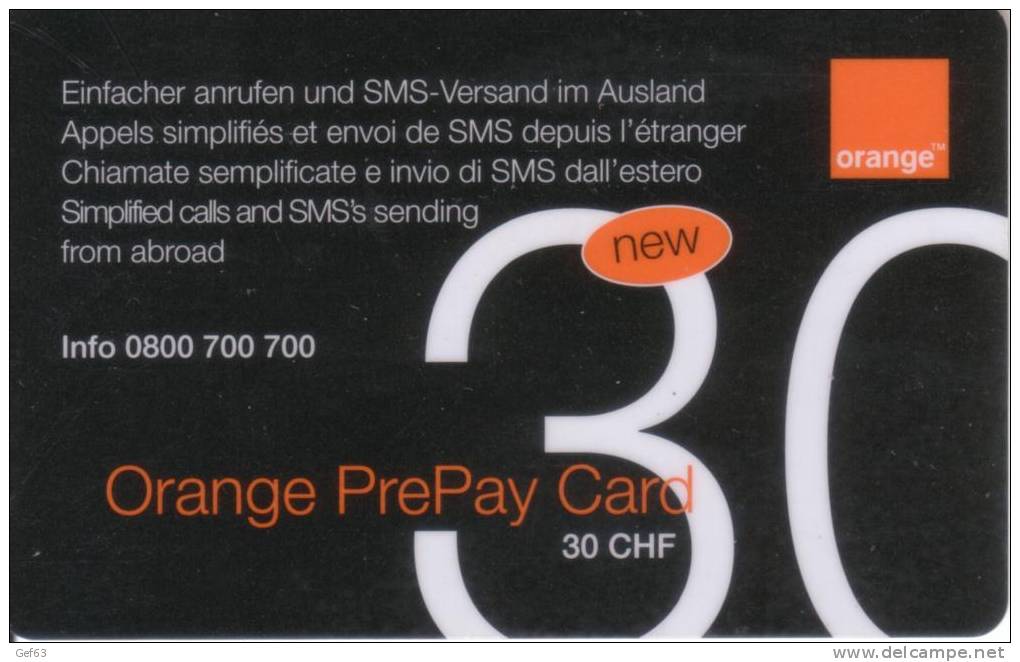 Orange PrePay Card 30 CHF - Opérateurs Télécom