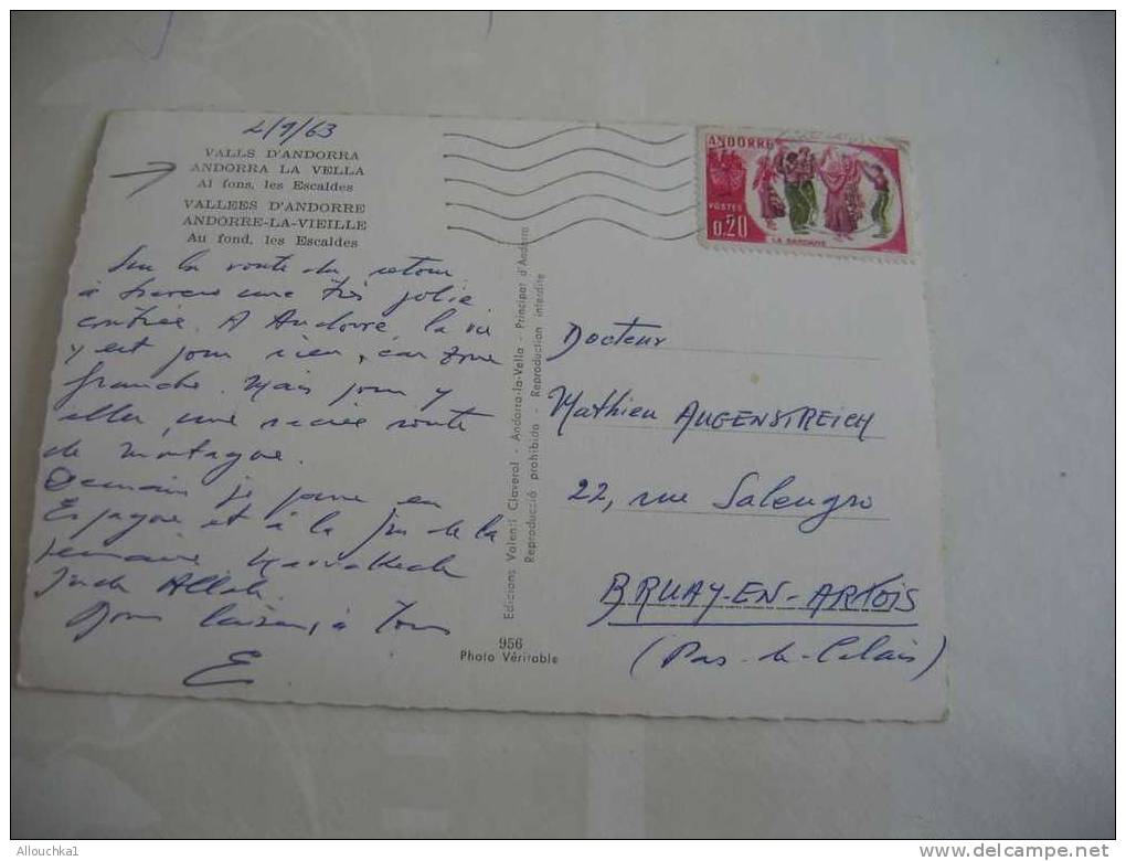 LETTRE EN CPA ANDORRE  LA VIEILLE DE 02/09/1963 - Maschinenstempel (EMA)