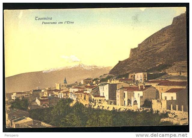 SICILIA MESSINA TAORMINA PANORAMA CON L'ETNA  CARTOLINA OLD POSTCARD - Messina