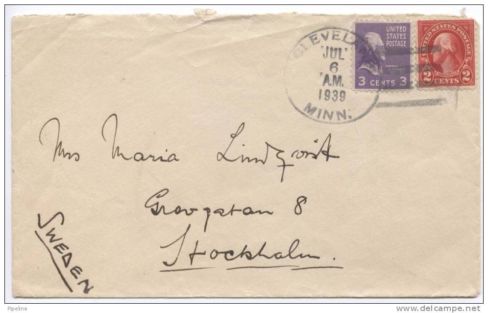 USA Cover Sent To Sweden Cleveland 6-7-1939 - Cartas & Documentos