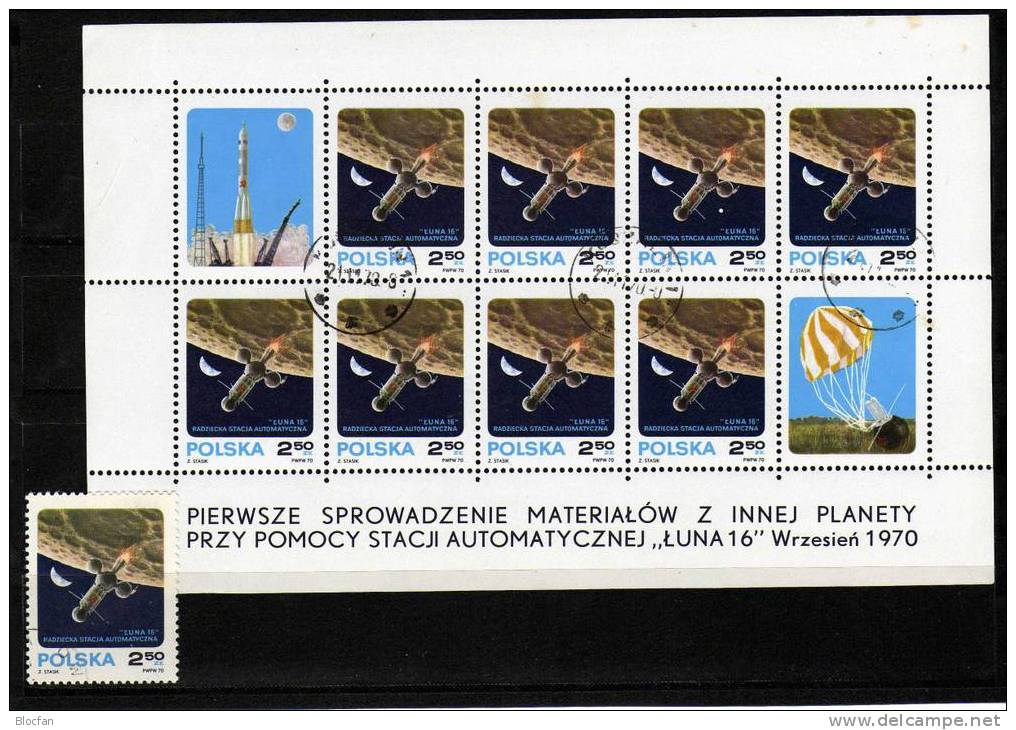 Flug Zum Mond 1970 LUNA 16 Polen 2040+10-KB O 10€ Kosmos USSR Raumfahrt Bloc Hoja Ss Sheet Space Sheetlet Bf Polska - Collections