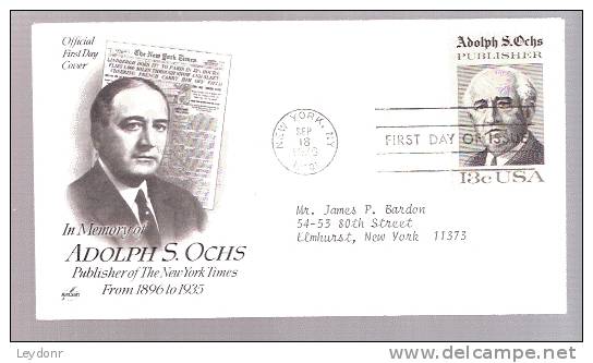 FDC Adolph S. Ochs Publisher Of The New York Times - 1976 - 1971-1980