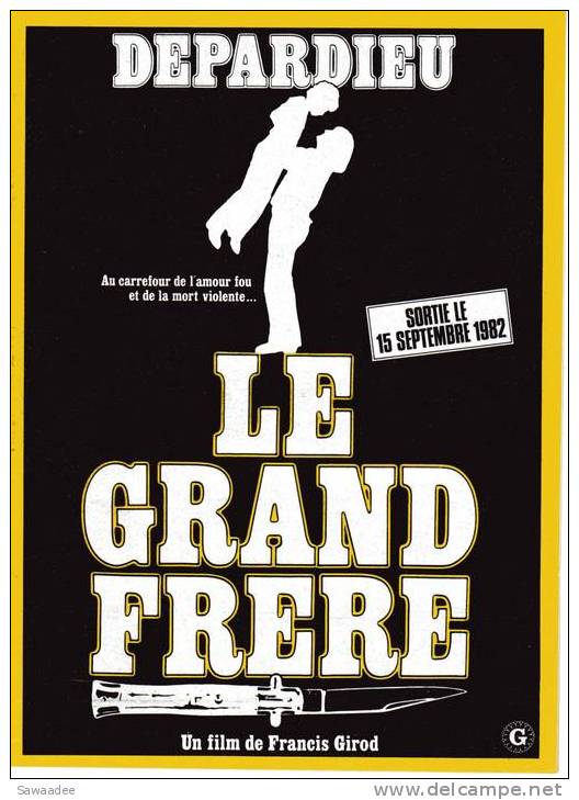 PLAQUETTE - FILM - LE GRAND FRERE - FRANCIS GIROD - GERARD DEPARDIEU - 1982 - Publicité Cinématographique