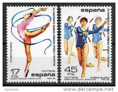 SERIE TIMBRES ESPAGNE NOUVEAUX 1985 CHAMPIONNAT MONDIAL DE GYMNASTIQUE RYTHMIQUE ET SPORTIVE - APPAREIL RUBAN ET CERCLES - Gymnastique