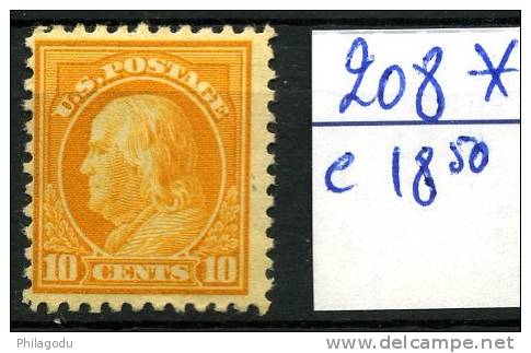 208*  Yv.  20c Franklin Sans Filigranne Dent 11   Avec  Charnière            Sc. 516 No Wmk Perf 11  Hinged  Cv.30,- $ - Unused Stamps