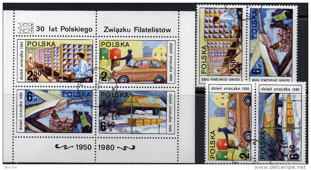 Tag Der Briefmarke 1980 Arbeit/Transport In Der Brief-Post Polen 2715/8+Block 83 O 5€ Bloque Hb Bloc M/s Sheet Bf Polska - Hojas Completas