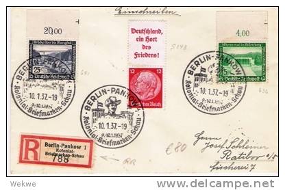 III375 Kolonialschau Pankow 1937 Mit S 143 + Sonder-R-Zettel - Briefe U. Dokumente