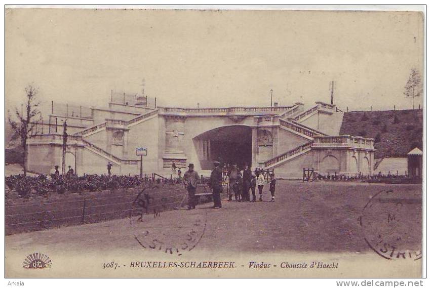 SCHAERBEEK = Viaduc - Chaussée D'Aecht - Carte Animée (Henri Georges) 1919 - Schaarbeek - Schaerbeek