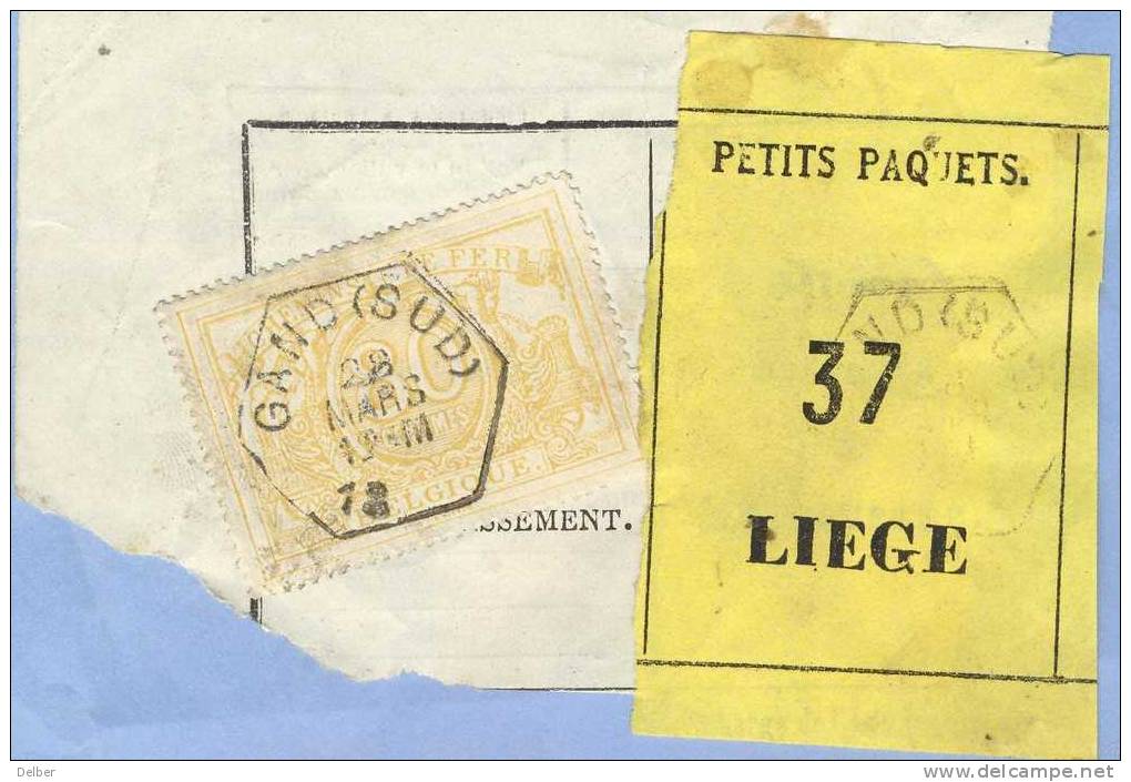 _V813: GAND(SUD) > LIEGE:  SP12/ Fragment Met  " étiquette "  PETITS PAQUETS: N° 37: Type B_J2: - Documents & Fragments