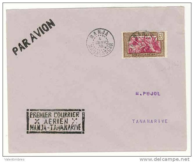 Premier Vol  Ref 51  1ère Liaison  Manja _ Tatanarive   4.1.38 - Afrika