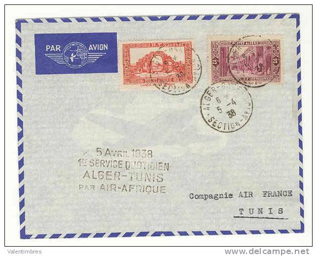 Premier Service  Quotidien  Alger_ Tunis  Par Air France 5.4.1938 - Afrique