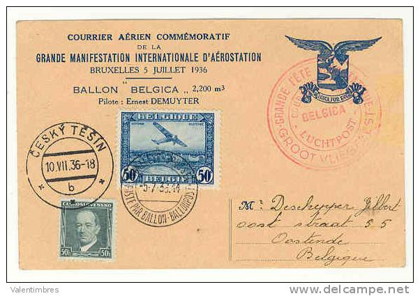 Belgique Ref 105   Poste Par  Ballon Belgica 5.7.1936 - Lettres & Documents