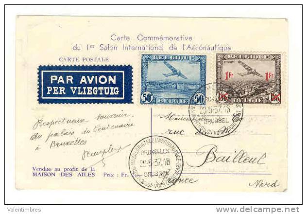 Belgique Ref 116 Bruxelles Brussel 29.5.1937 1er Salon Aéronautique " - ....-1951