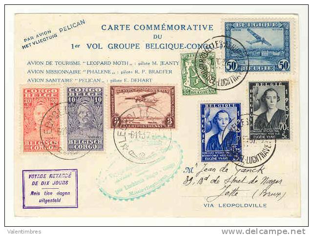 Belgique Ref 119  Premier Vol Groupé Belgique_ Congo Voyage Retardé De Dix Jours Avion Pélican - ....-1951