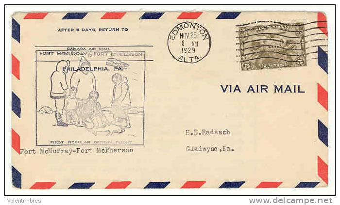 Canada Premier Vol Ref 142  First Flight   20.11.1929 Fort MacMurray_ Fort McPherson - First Flight Covers