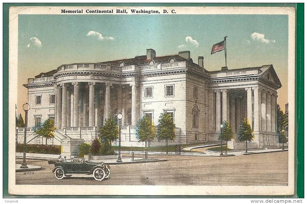 MEMORIAL CONTINENTAL HALL,  WASHINGTON POSTCARD Sent To MASS - 2c With Fancy CANCEL - Covers & Documents