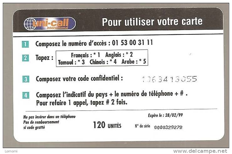 Uni Call International     -  Année   .  RARE  . 2 Scan.. - Origine Sconosciuta