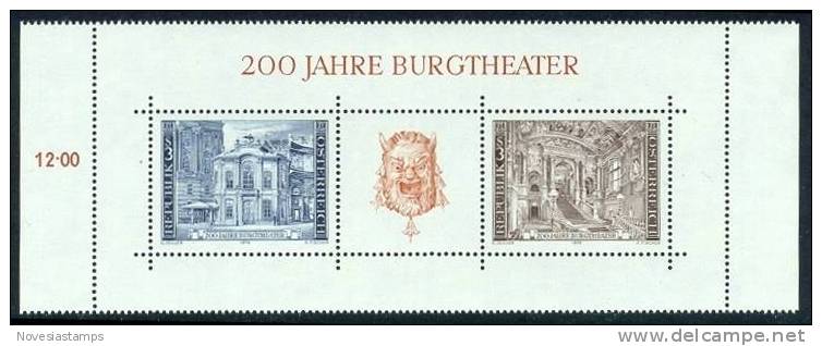 AUSTRIA Mi. 1507-1508 MNH SHEET(2) Burgtheatre - Wien - Blocs & Feuillets