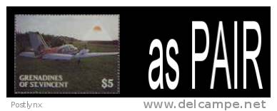 ST.VINCENT GRENADINES 1988, Airplane $5 ERROR:Logo No Blue,PAIR   [Fehler,erreur,errore,fout] - St.Vincent (1979-...)