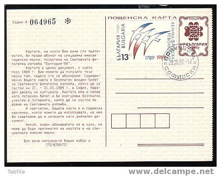 BULGARIE - 1989 - Revolution Francaise - P.card Avec Tim." Symbole De L´anniversaire" - French Revolution