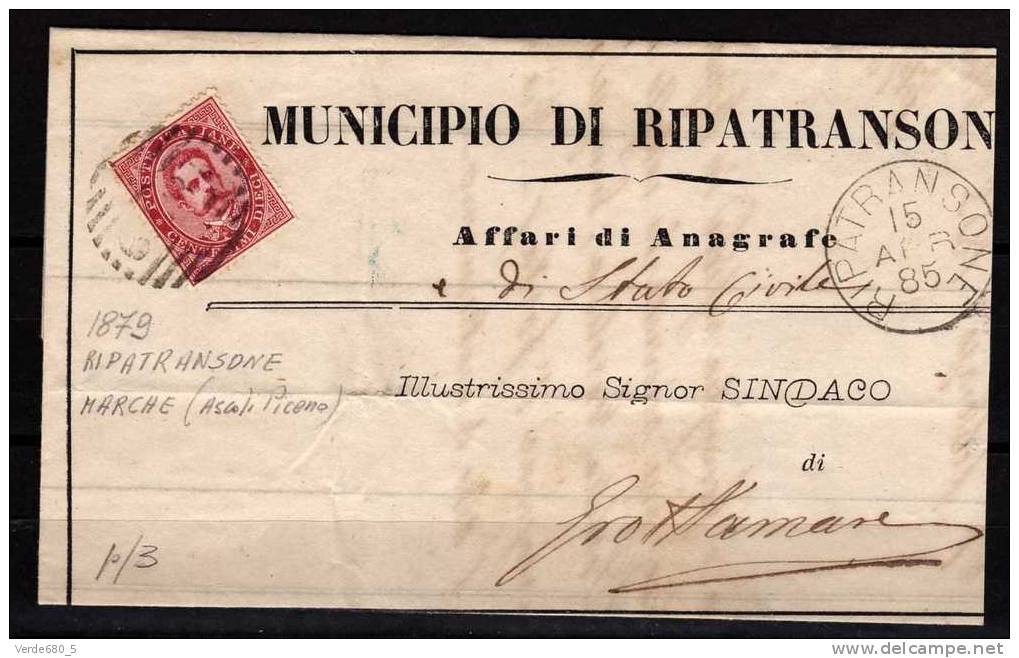 1885 Lettera Da RIPARTRANSONE A GROTTAMARE Con Numerale - Gebraucht