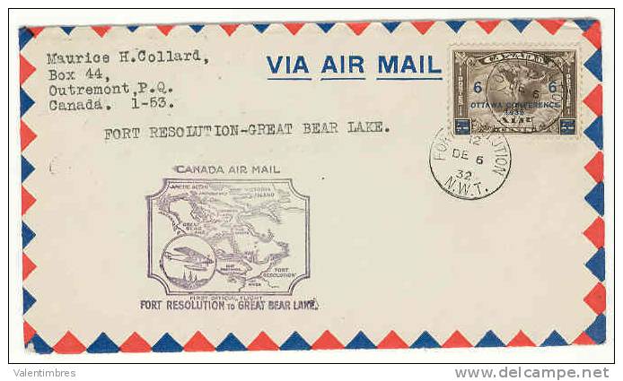Canada  Premier Vol Ref 167 First Flight   6.12.1932 Fort Resolution_ Great Bear Lake  Lac Des Ours - Premiers Vols