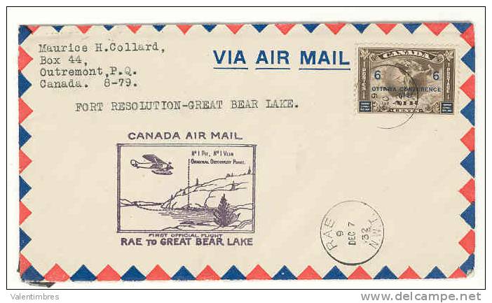 Canada  Premier Vol Ref 169 First Flight  7.12.1932 Fort Resolution_ Great Bear Lake Lac Des Ours - First Flight Covers