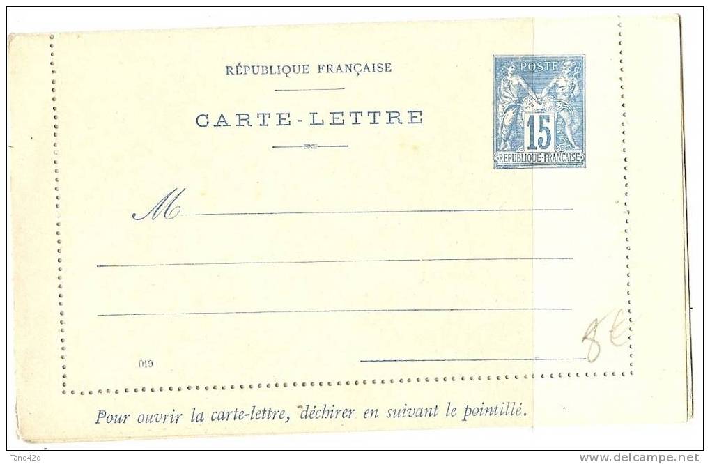 REF LBR 18 - FRANCE CARTE LETTRE EP SAGE 15c BLEU AVEC "RF" DATE 019 - Kartenbriefe