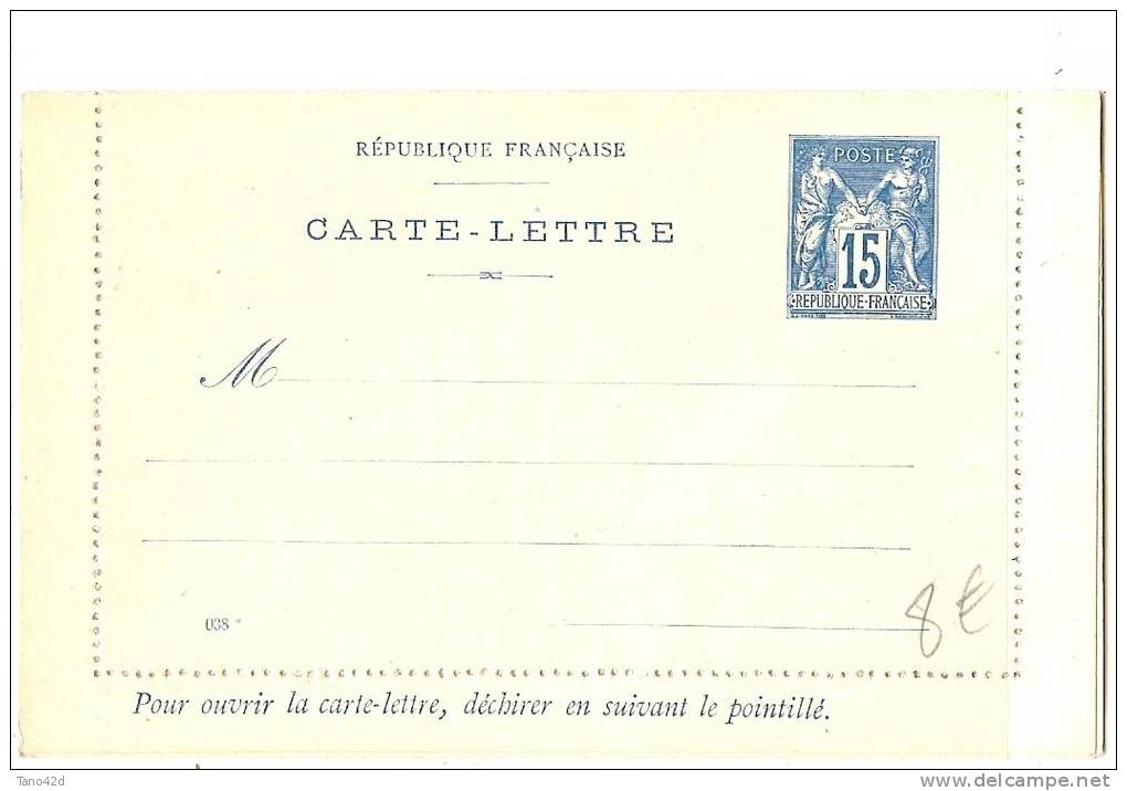 REF LBR 18 - FRANCE CARTE LETTRE EP SAGE 15c BLEU AVEC "RF" DATE 038 - Letter Cards