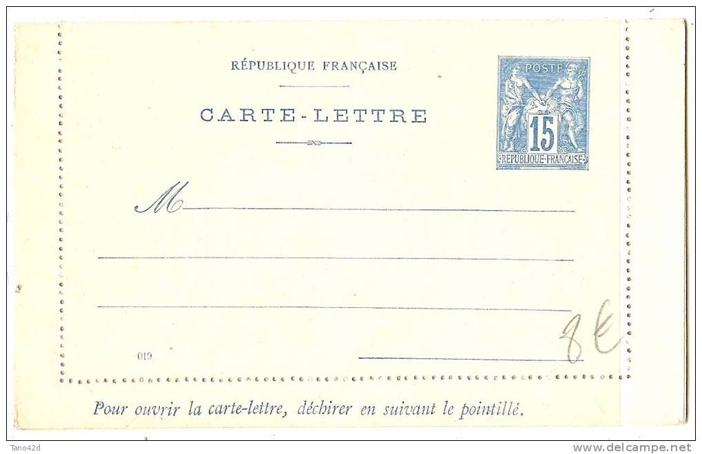 REF LBR 18 - FRANCE CARTE LETTRE EP SAGE 15c BLEU AVEC "RF" DATE 019 - Kartenbriefe