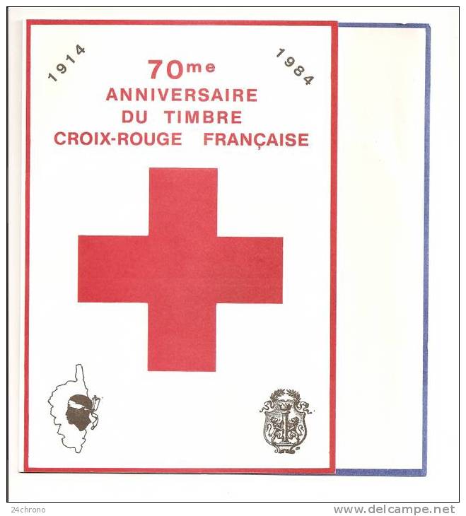 Dépliant 70 è Anniversaire Du Timbre Croix Rouge Française, Ajaccio, Corse, Entier Postal Semeuse, Colombe (08-1899) - Croix Rouge