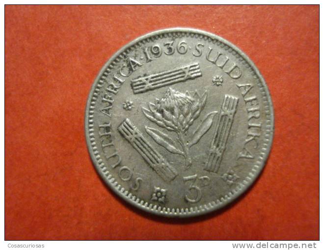 8954 SUID AFRICA SUDAFRICA  3 D - 3 PENIQUES  SILVER COIN PLATA    AÑO / YEAR   1936   MBC+ / VF+ - South Africa