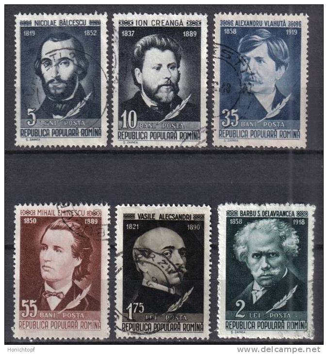 Rumänien; 1958; Michel 1701/5, 1716 O; Schriftsteller Balcescu, Creanga, Vlahuta; Eminesch, Alexandri, Delavrancea - Oblitérés