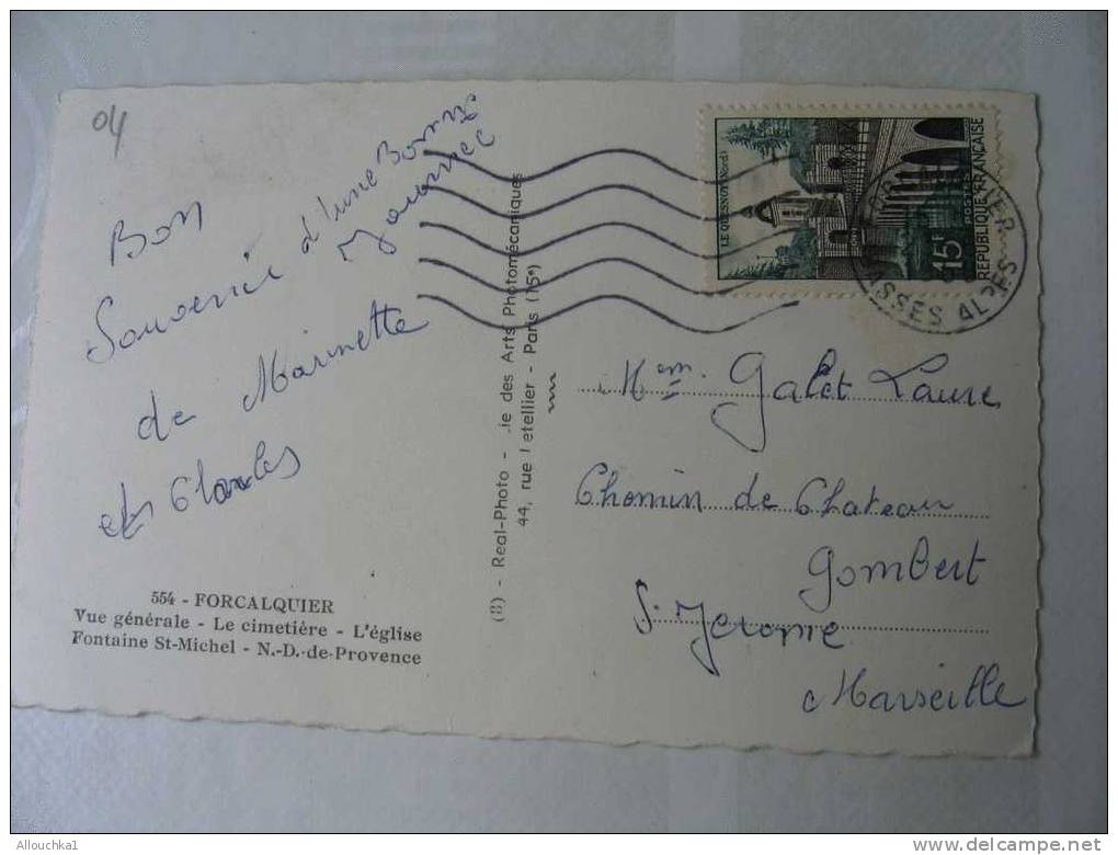 FORCALQUIER   -ALPES DE HAUTE PROVENCE-- DE 1958--P/ MARSEILLE 13 BDR - Forcalquier