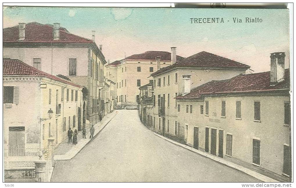 TRECENTA  (ROVIGO) VIA RIALTO - COLORI VIAGGIATA  1915 - ANIMATA. FORMATO 13,5X8,5. - Rovigo