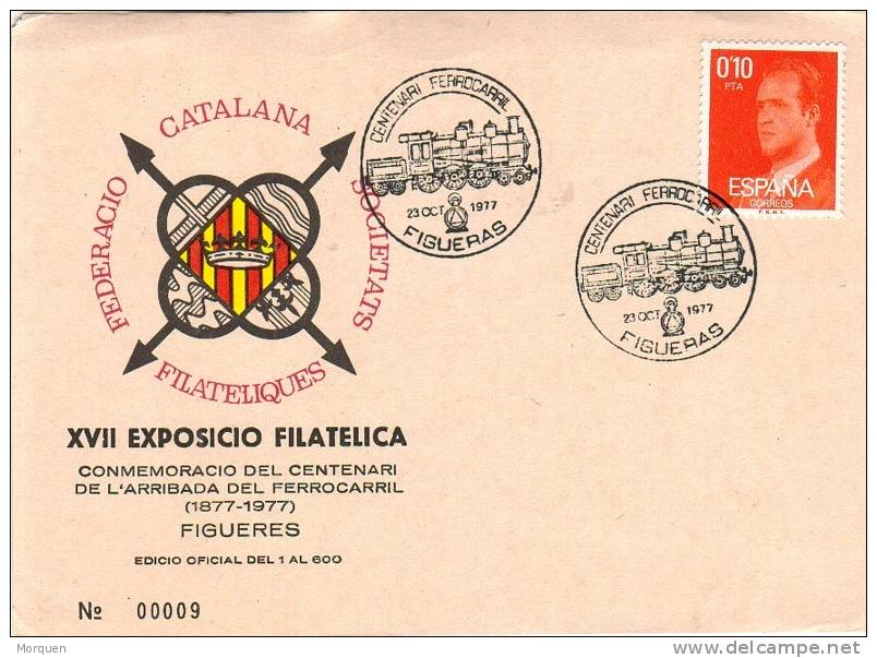 Tarjeta Exposicion FIGUERAS (Gerona) 1977 Ferrocarril - Cartas & Documentos