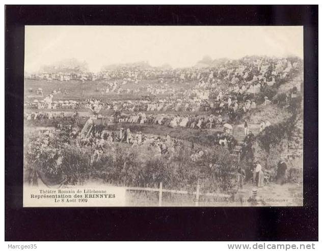 Lillebonne Représentation Des Erinnyes 8 Août 1909 édit.michel Théâtre Romain  Spectateurs  Belle Carte - Lillebonne