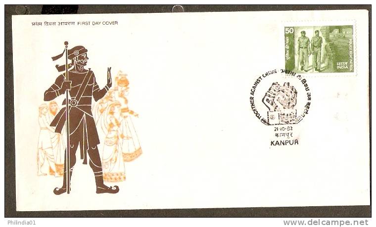 India 1982 Police Beat Petrol, Together Against Crime, Hand Sc 991 FDC - Police - Gendarmerie