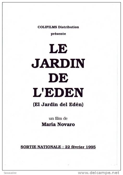 PLAQUETTE - FILM - LE JARDIN DE L´EDEN - MARIA NOVARO - ESPAGNE - 1995 - Publicité Cinématographique