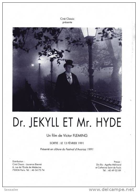 PLAQUETTE - FILM - DR JEKYLL ET MR HYDE - VICTOR FLEMING - FANTASTIQUE - HORREUR - Publicidad