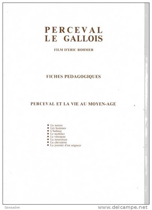FICHES PEDAGOGIQUES - FILM - PERCEVAL LE GALLLOIS - ERIC ROHMER - Other & Unclassified