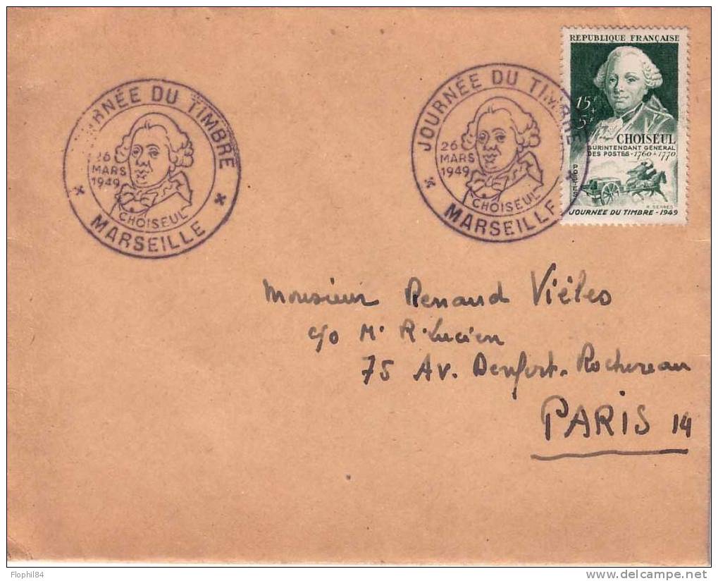 JOURNEE DU TIMBRE-MARSEILLE 26-3-1949/ LETTRE COTE 27€ - ....-1949