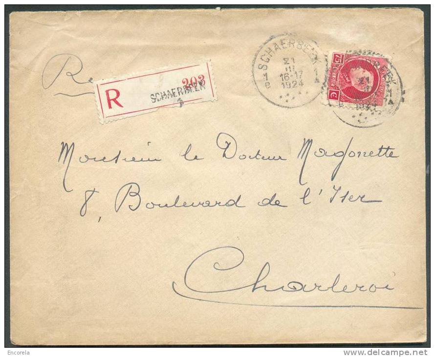 75 Cent. Petit Montenez Obl. Sc SCHAERBEEK 1 S/L. Reco Du 21-III-1924 Vers Charleroi.  - 3515 - 1921-1925 Petit Montenez