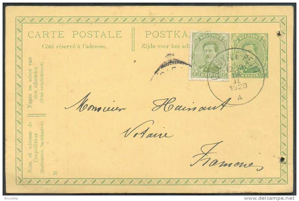 EP Carte 5 Cent. + N°137, Obl. Sc QUEVY-le-PETIT 19-II-1920 Vers Frameries. 3539 - Postkarten 1909-1934