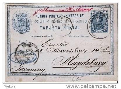 Ven041/  VENEZUELA - Caracas 1885 Via Franz. Paketb. St. Nazaire Nach Magdeburg - Venezuela