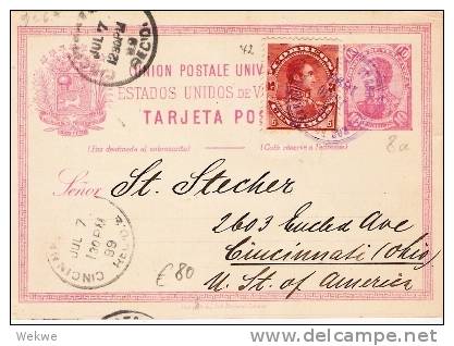 Ven043 VENEZUELA - / P 8a + Marke. Ciudas Bolivar 1899 Nach USA - Venezuela