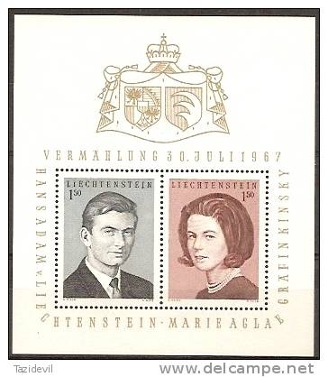 LIECHTENSTEIN - 1967 Wedding Souvenir Sheet. Scott 424. MNH ** - Unused Stamps