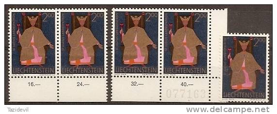 LIECHTENSTEIN - 1968 2fr Patron Saint (5), With Sheet Numbers. Scott 441. MNH ** - Unused Stamps